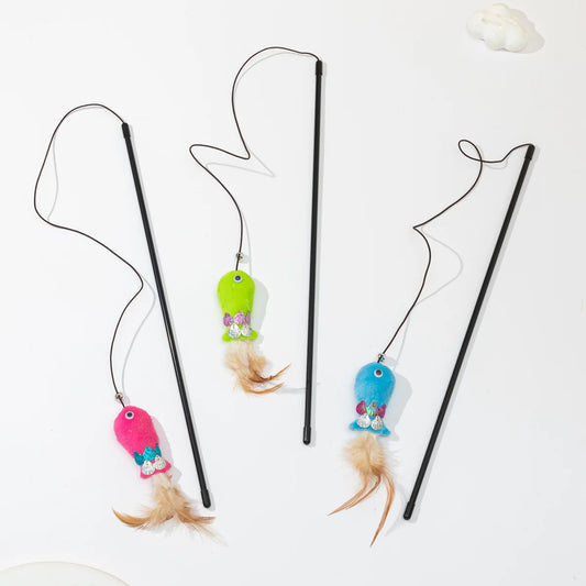 Cat Toy Cat Teaser Sticks Sequin Fish Feather Tail Funny Cat Stick Cat Cat Toy Catnip Doll Pet Supplies