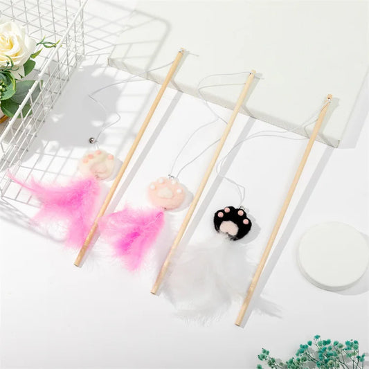 Cat Toy Cat Teaser Sticks Cat Toys Cat Claws Cat Sticks Wooden Poles Feathers Bells Cats Hi Interactive Pet Products.