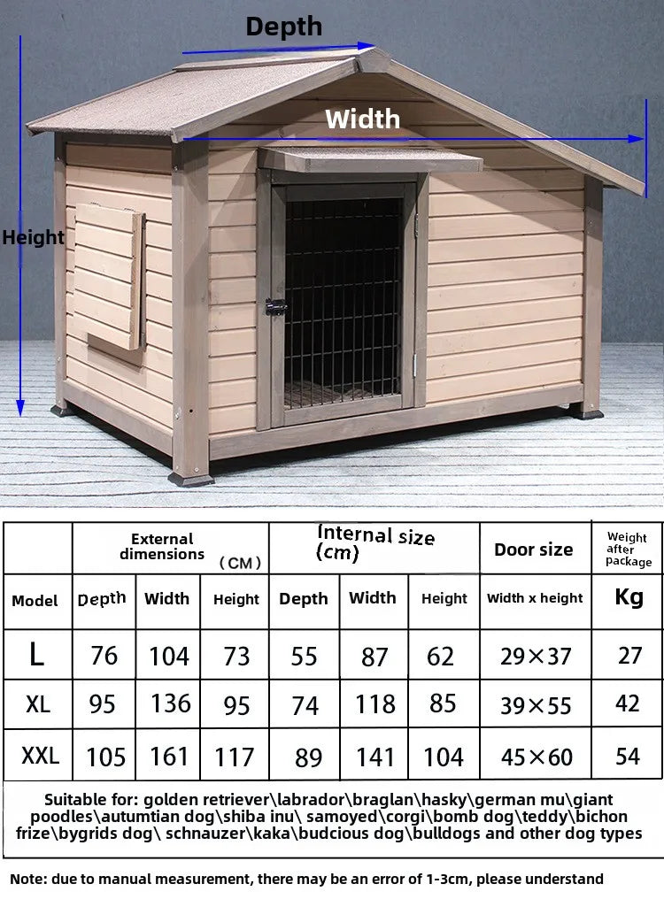 Outdoor Solid Wood Sunscreen Rain Protection Dog House Kennel  Large Medium-sized Dog Courtyard Villa Universa