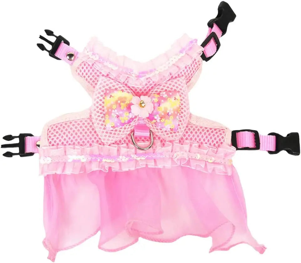 Dog Bow Dress Harness Leash Set for Small Medium Dogs Breathable Mesh Pet Tulle Skirt with Sequins Luxury Design Dog Clothes