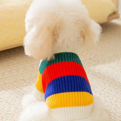 Winter Pet Warm Sweater Rainbow Striped Luxury Dog Clothes Pet Dog Coat Puppy Pullover Chihuahua Costume Cat Dog Knitted Coat