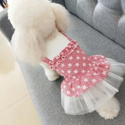 2023 Spring and summer pet skirt puppies small dogs Teddy Grid Pettiskirt Dress Pet Clothes Puppy Costume Spring Pet Clothing