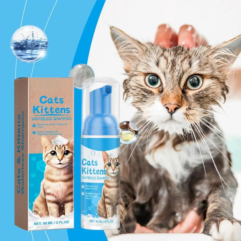 Cat Dry Shampoo Waterless Cat Shampoo Licking Safe Dry Shampoo 60ml Gentle Foam Shampoo For Cats Deep Cleansing Relieves Itchy
