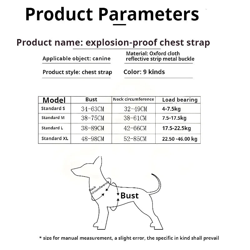 Pet dog chest back anti impact reflective vest style chest back large medium cat dog chest back traction rope set dog harness