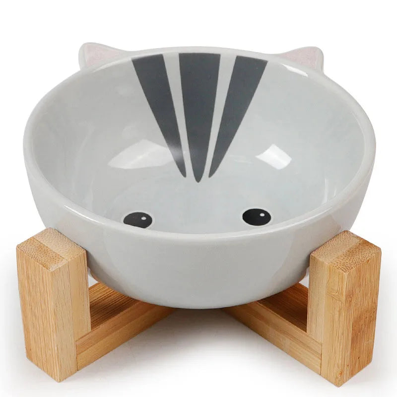 Ceramic Dog Bowl Raised Round Dog Cat Bowl No Spill Pet Dish for Food Water Feeding Cute Cartoon Printed Pet Dog Elevated Dish