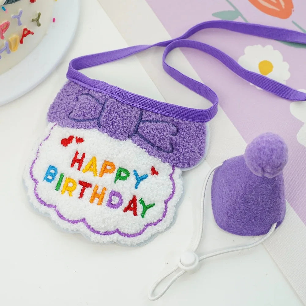 Lightweight Polyester Pet Cat Collars Birthday Decorate Puppy Chihuahua Saliva Necklace Cap Lace Up Adjustable Kitten Bandana
