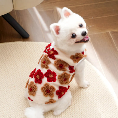 Dog Winter Coat Sherpa Warm Fleece Vest Sweater Flower Patterm Pet Clothes Cold Weather Jacket for Small Medium Dogs Puppy