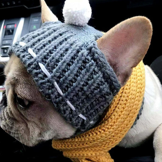 Solid Wool Knitting Pet Dog Hat New Year Protective Head Wear French Bulldog Kitten Accessories Versatile Outdoor Pet York Scarf