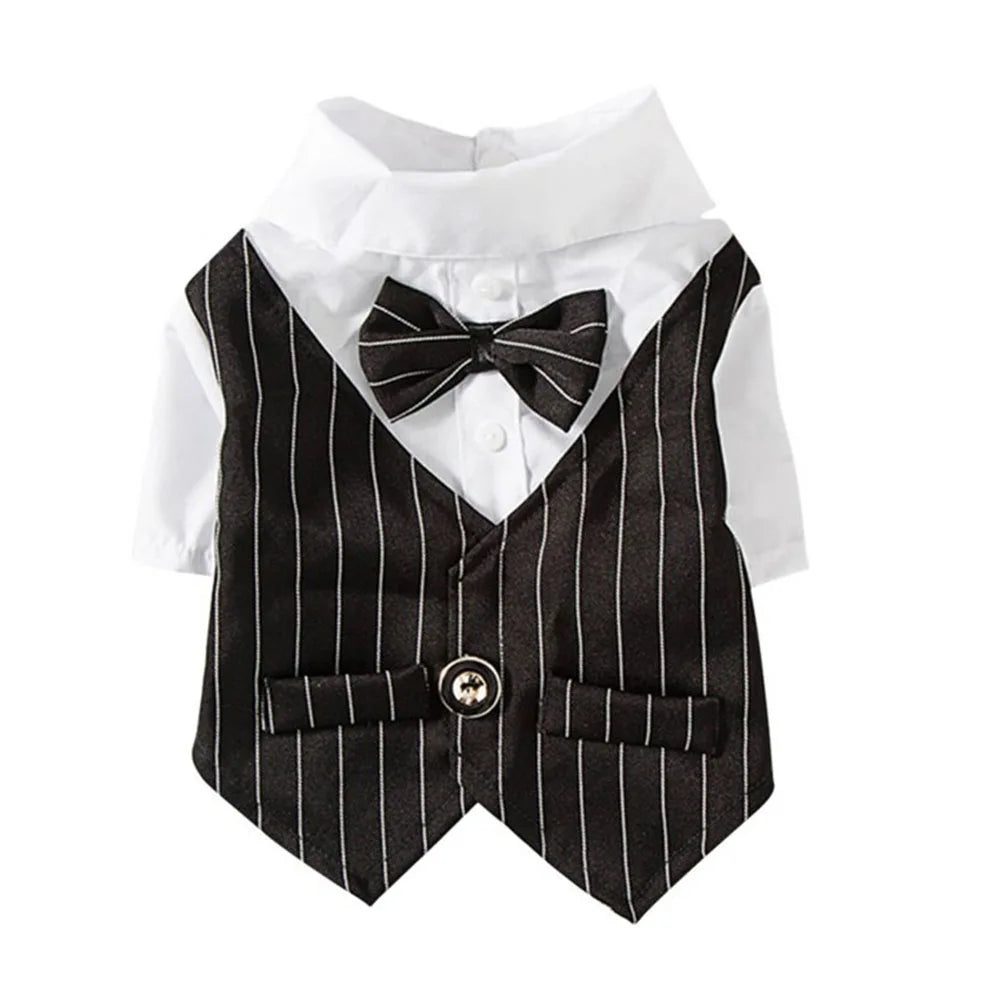 Dog Tuxedo Formal Dog Suit Shirt with Bow Tie Pet Stripe Suit for Wedding Birthday Party Puppy Prince Costume for French Bulldog