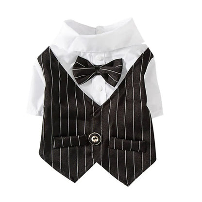 Dog Tuxedo Formal Dog Suit Shirt with Bow Tie Pet Stripe Suit for Wedding Birthday Party Puppy Prince Costume for French Bulldog