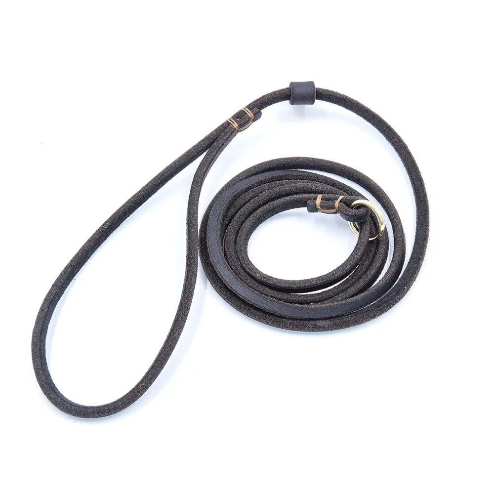 Soft Slim Genuine Leather Dog Slip Lead Control Leash for Small Dogs No Pull Pet Puppy Training Choke Collar P Chain Slip Leash
