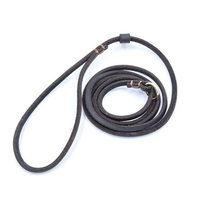 Soft Slim Genuine Leather Dog Slip Lead Control Leash for Small Dogs No Pull Pet Puppy Training Choke Collar P Chain Slip Leash