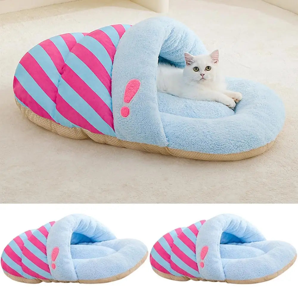 Cat House Bed Plush Winter Slippers Dog Nest Semi-Enclosed Design Pet Sleeping Tool for Dogs Cats Rabbits Warm Kitten Puppy Nest
