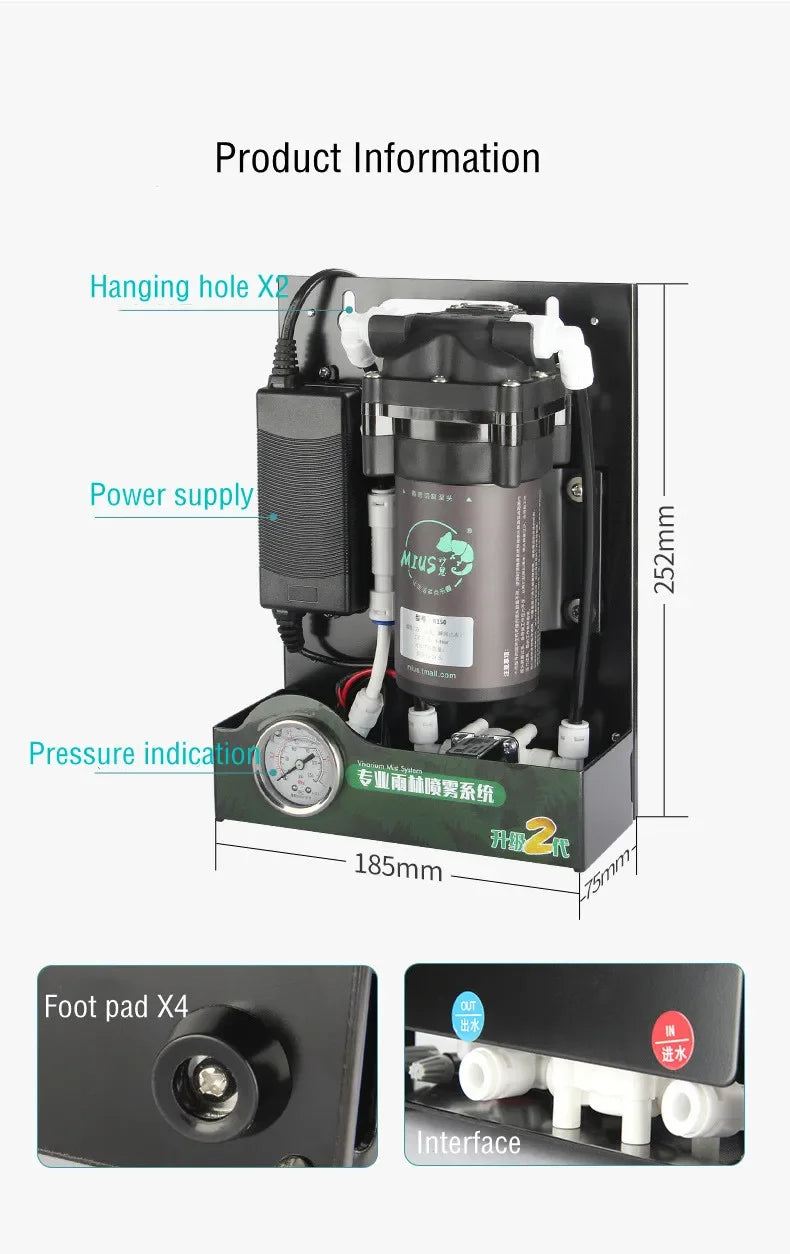 MIUS 2 Generation Reptiles Fogger Humidifier D Series Rainforest Spraying System Kits High Pressure Silent Pump Fog Machine