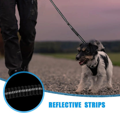 Tactical Retractable Dog Leash, Reflective Shock Absorbing, Quick Release Clip Double Handle with Car Seatbelt, for Large Dogs