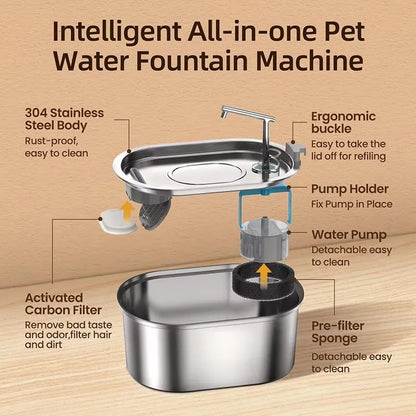 Stainless Steel Cat Water Fountain Automatic Pet Drinker Drinking Fountain For Cats Dogs Drinking Bowl with Replaceable Filter