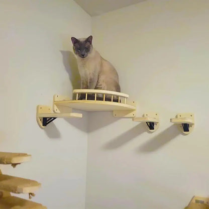 4 Pieces Cat Wall Mounted Shelves Set Corner Observation Platform with Small Jumping Platform for Kitten Climbing and Sleeping