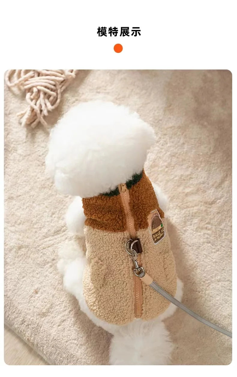 Cute winter dog clothes, warm puppy sweaters, wool grain color block traction vests, warm clothes for small and medium-sized dog