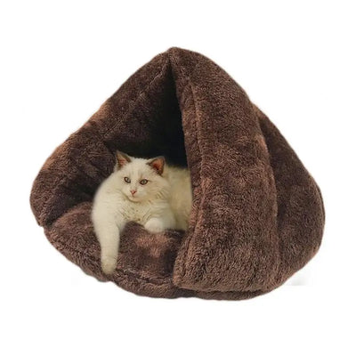 Hooded Cat Bed Cave Soothing Triangular Plush Cave Bed Cat Tent Semi-Open Winter Pet Supplies Creative Non-Slip Bottom For Pets