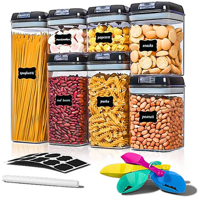 7pcs/set Food Storage Containers Plastic with Lids Kitchen Storage for Rice Sugar Flour Pasta Cereal Storage Containers