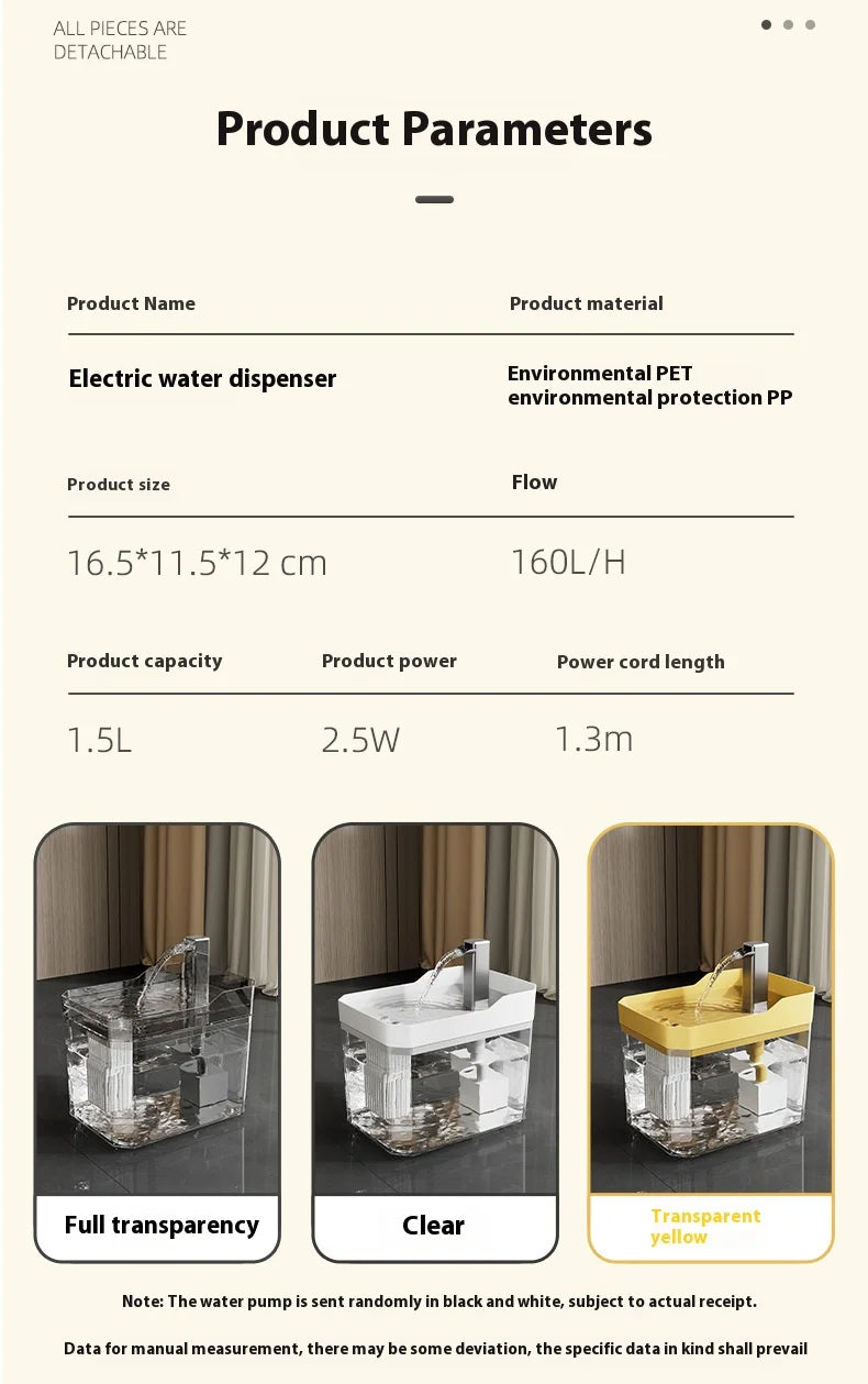 High end transparent cat water dispenser, plug-in automatic wired water dispenser, circulating flow water basin, pet water dispe