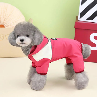 Waterproof Dog Jumpsuit with Hooded Four Legs Small Dog Raincoat Waterproof Puppy Clothes Reflective Doggy Rain Coat Pet Costume