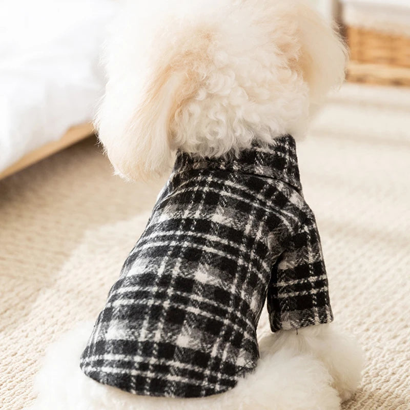 Autumn Winter Warm Pet Dog Dress Puppy Shirt Luxury Dog Clothes Thickened Striped Plaid Dog Costume Chihuahua Bichon Dog Coat