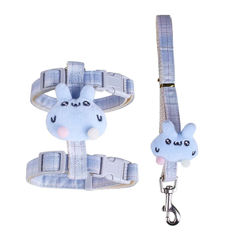 Cartoon Nylon Pet Dog Collar Accessories Anti Break Cat Small Puppy H-Shaped Harness Leash Set Travel Chihuahua Pet Accessories