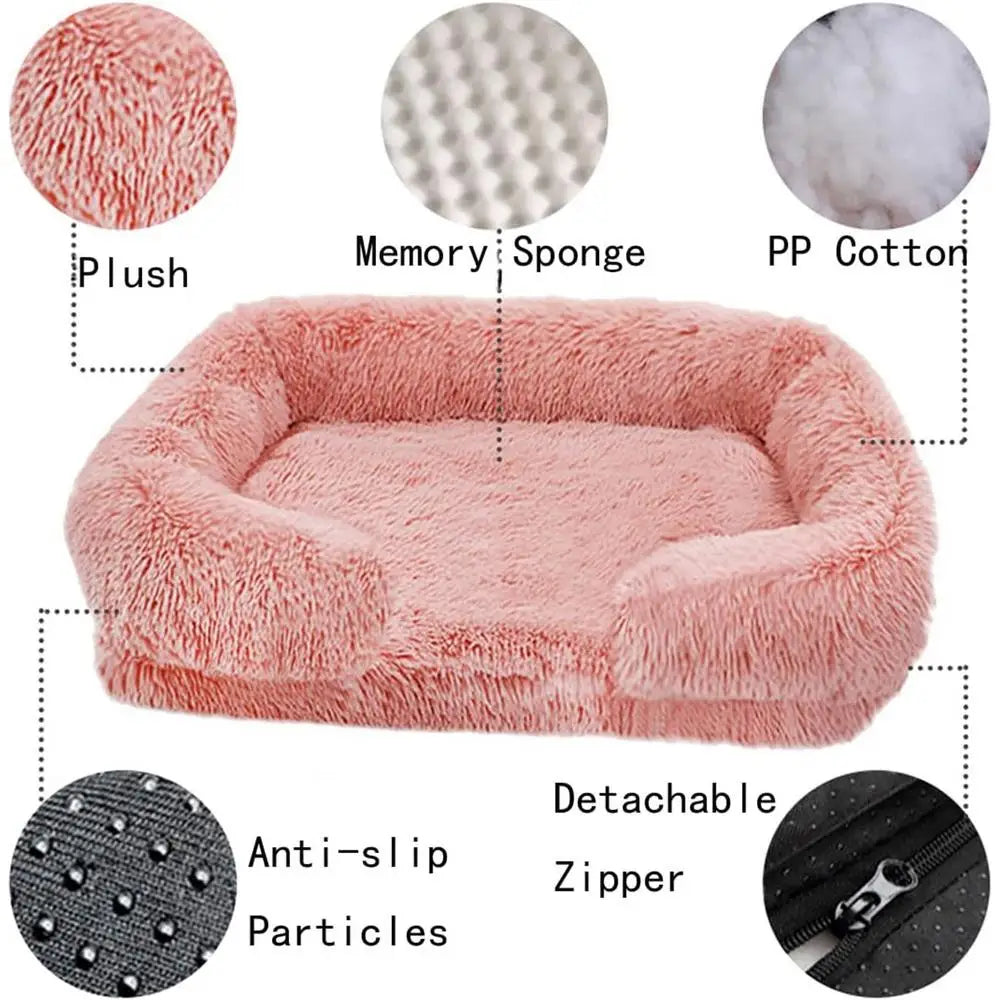 Cozy Plush Dog Sofa Bed Square Beds Washable Warm Pet Cushion Orthopedic Lounger Fluffy With Zipper Cover