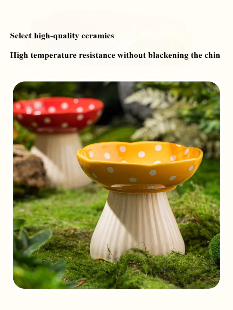 Mushroom Cat Bowl Cute Polka Dot Safe Ceramic Elevated Cat Feeder for Cats and Dogs Drinking Water Bowl Cat Feede Pet Supplies