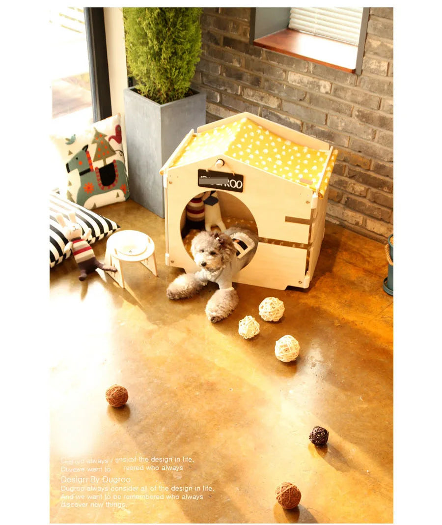 Pet natural birch hairball decoration, kennel wooden house, pet tent shed design