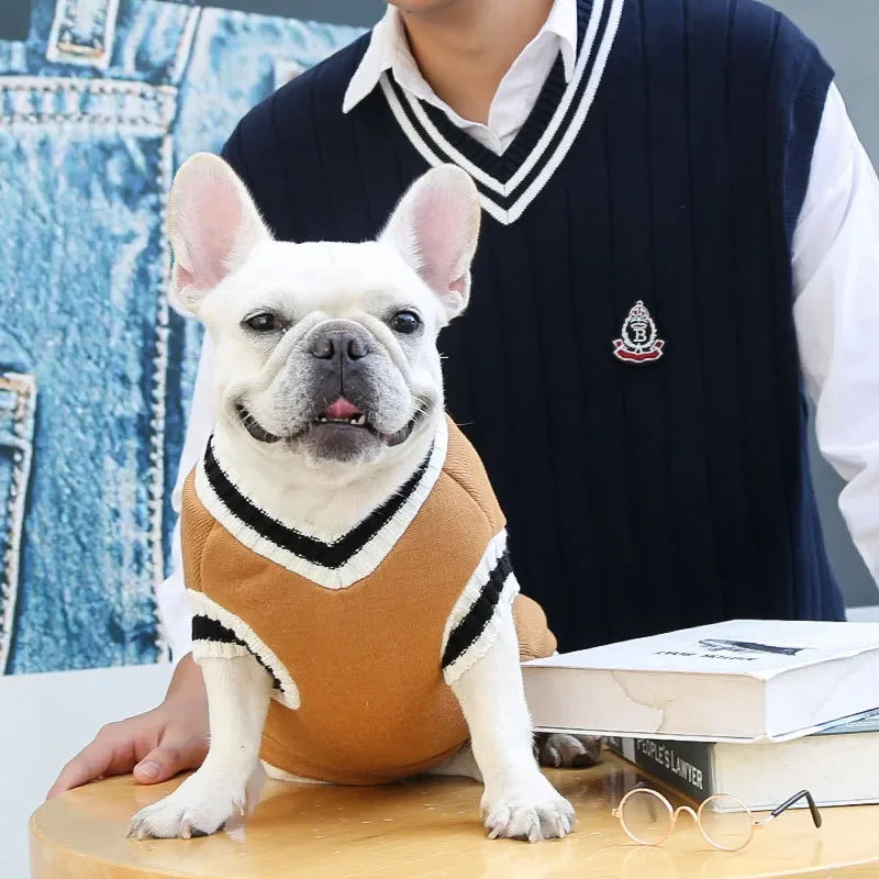 Pet College Style Sweater College Style V-neck Teddy knitted Vest Sweater Winter Warm Chihuahua French Bulldog Yorkie Coat