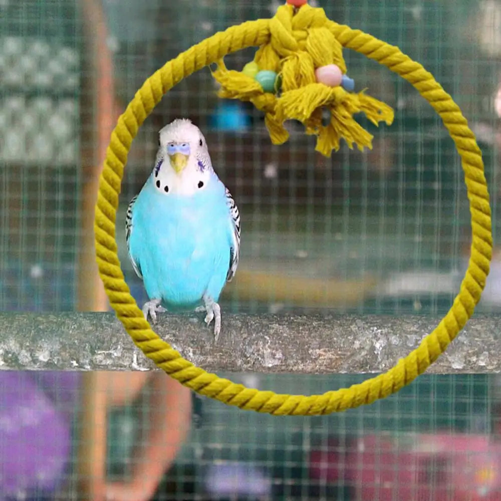 Rope Perches For Bird Cages Circle Rope Swing Easy Installation Natural Safe Soft Cotton Round Bird Swing For African Grey Macaw