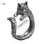 1pc Vintage Dark Alloy  Cartoon Little Cat Open Ring For Women Personality Fashion Simple Ring Handicraft Gift For Girl