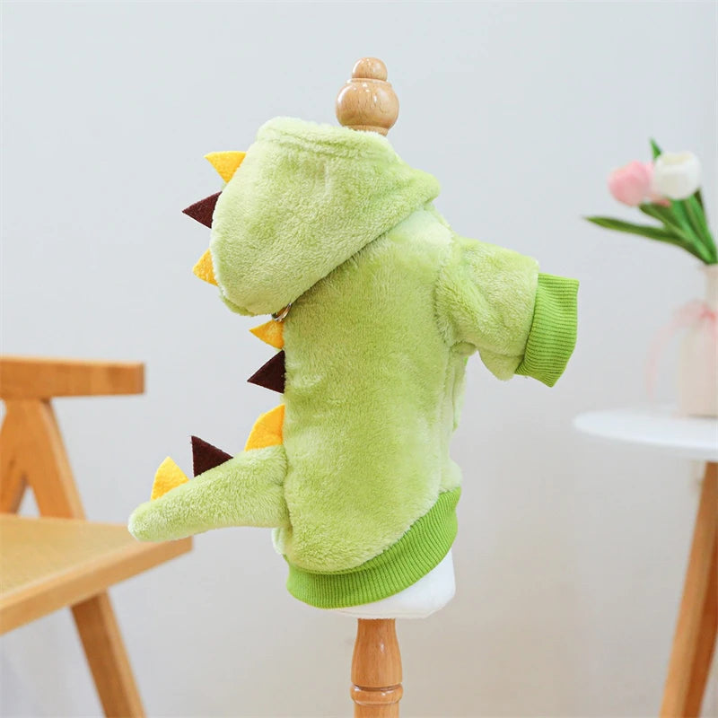 Autumn Winter Pet Dog Costumes Green Dinosaur Christmas Fleece Overalls Sweatshirts for Small Puppy Funny New Year Cat Clothing