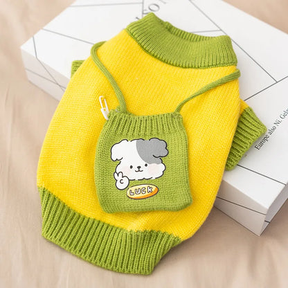 Sweater for Dog Cute Dog Clothes with Bag Autumn Winter Warm Costume Pet Cat Dog Knitted Coat Korean Bichon Chihuahua Clothing