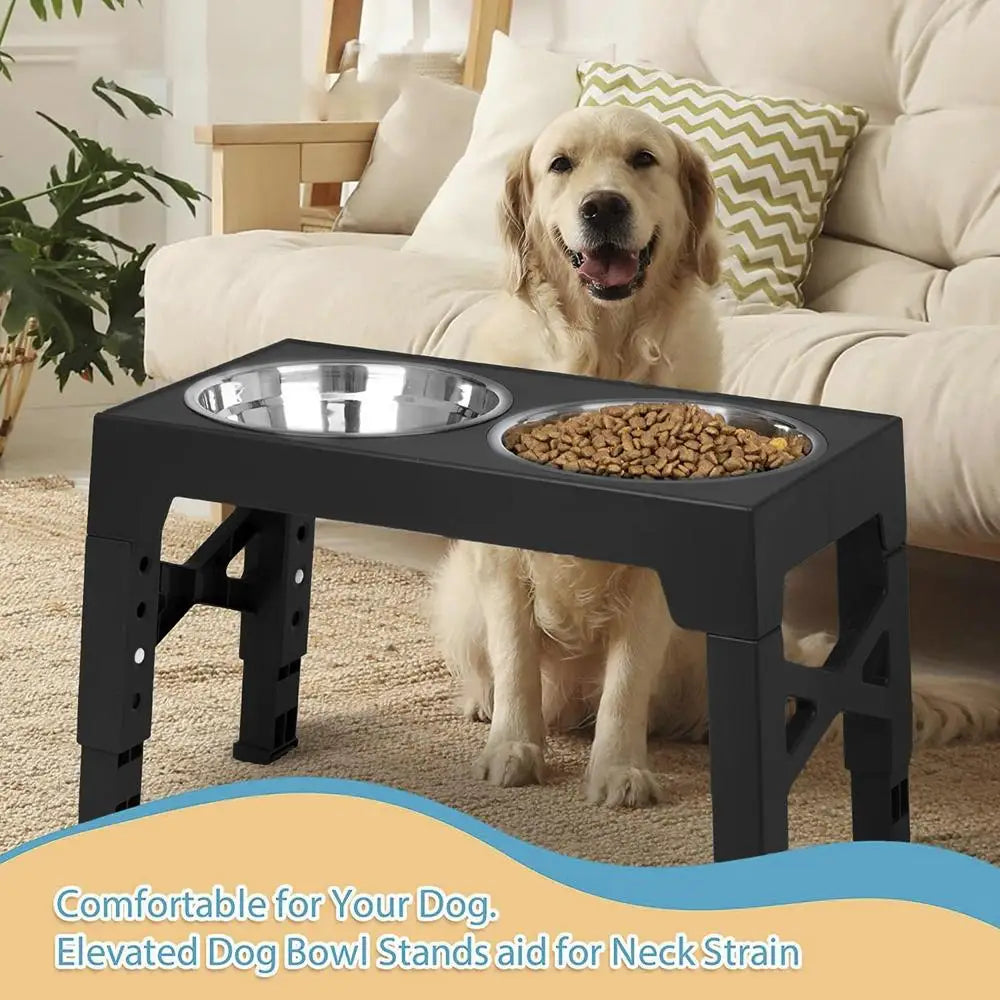 Elevated Stainless Steel Pet Feeding Bowls Height Adjustable Dog Bowl with Stand Cat Bowls Food Water Set with Two Bowls