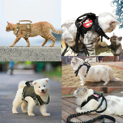 Tactical Cat Harness Leash for Walking Escape Proof Adjustable Kitten K9 Vest with Patch for Military Service Small Dog Training