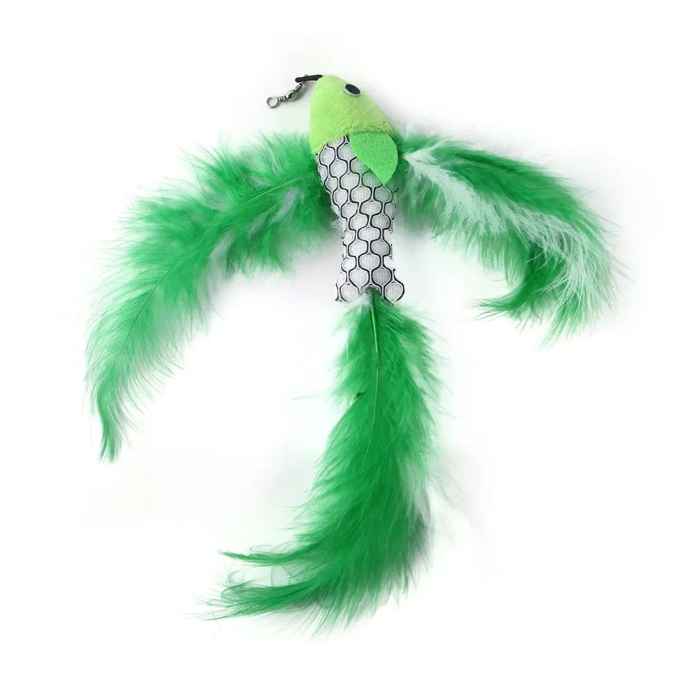 Funny Cat Stick Toy Furry Feather with Bell Cat Stick Toy Kitten Playing Pet Accessories Worm on A String Cat Toys Interactive