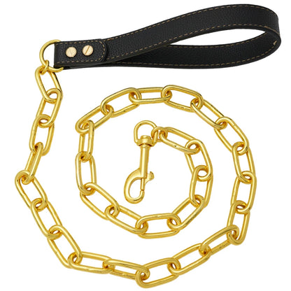 Chain Dog Leash Chew Proof, Metal Slip Chain Dog Leash with PU Handle, Heavy Duty Leashes for Medium Large Dogs Training Walking