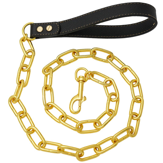 Chain Dog Leash Chew Proof, Metal Slip Chain Dog Leash with PU Handle, Heavy Duty Leashes for Medium Large Dogs Training Walking