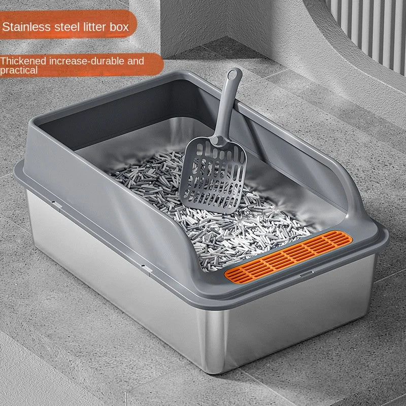 Cross-Border Oversized Stainless Steel Litter Box Top-In Anti-Take-Out Anti-Splash Cat Toilet Easy Clean Semi-Closed Pet Kitties