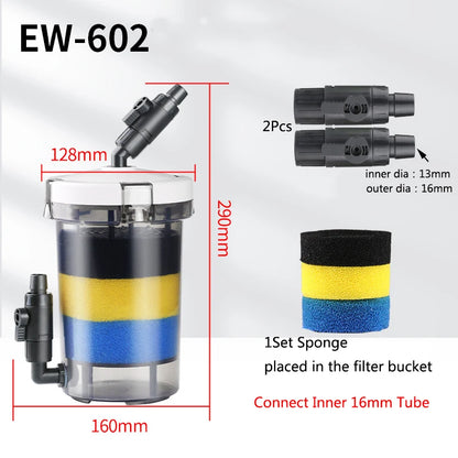 External Aquarium Filter Quiet External Canister with Sponge Bucket No Pump Suitable for Sea/Fresh water Fish Tanks Filtration