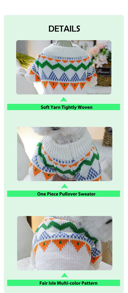 Fair Isle Colorized Pet Dog Sweater Warm Winter Wool Knitting Sweatshirt for Puppy New Year Outdoor Unisex Overalls Pet Clothing