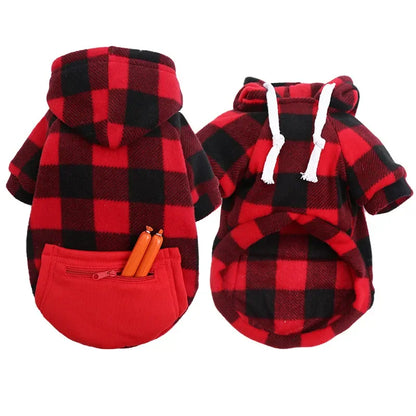 Plaid Dog Hoodie Pet Dog Clothes Sweaters With Hat And Pocket Design Autumn Winter Windproof Dog Clothing For Small Medium Dog