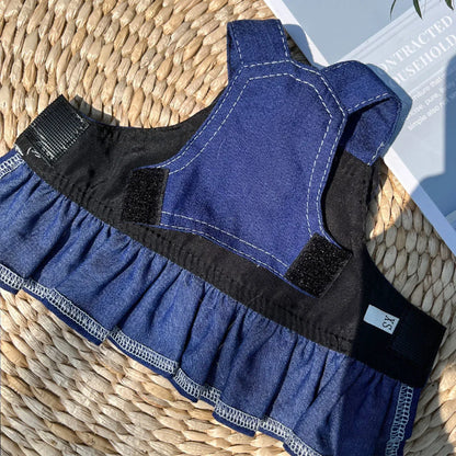 Pet Denim Clothes For Cat Dog Spring Summer Cat Dress Harness Kitten Jeans Shirt Cat Bowtie Skirt Dress Vest Harness with D-Ring