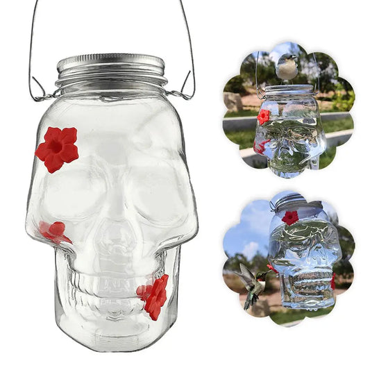 PET 14.8x11x9.5cm Skull Bird Feeder Halloween Garden Suspended Bird Feeder Three Water Dispenser Hummingbird Hole X2J5