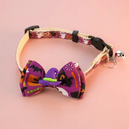 Bow Knot Halloween Pet Dog Collar Pumpkin Witch Hat Adjustable Neck Accessories for Cats Safety Buckle Decorate Pet Necklace