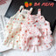 Light Pink Summer Fancy Dresses Strawberry Print Princess Bow Tie Tiered Skirt Vest Overalls Female New Puppy Clothing for Cats