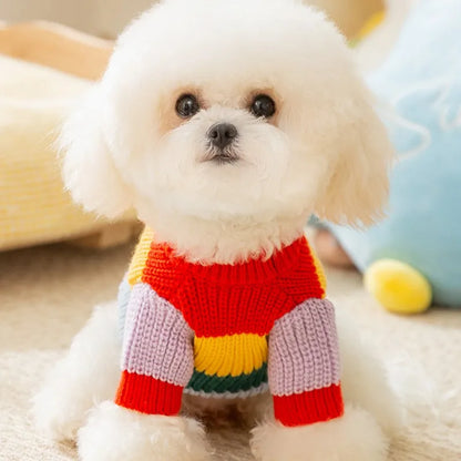 Winter Pet Warm Sweater Rainbow Striped Luxury Dog Clothes Pet Dog Coat Puppy Pullover Chihuahua Costume Cat Dog Knitted Coat